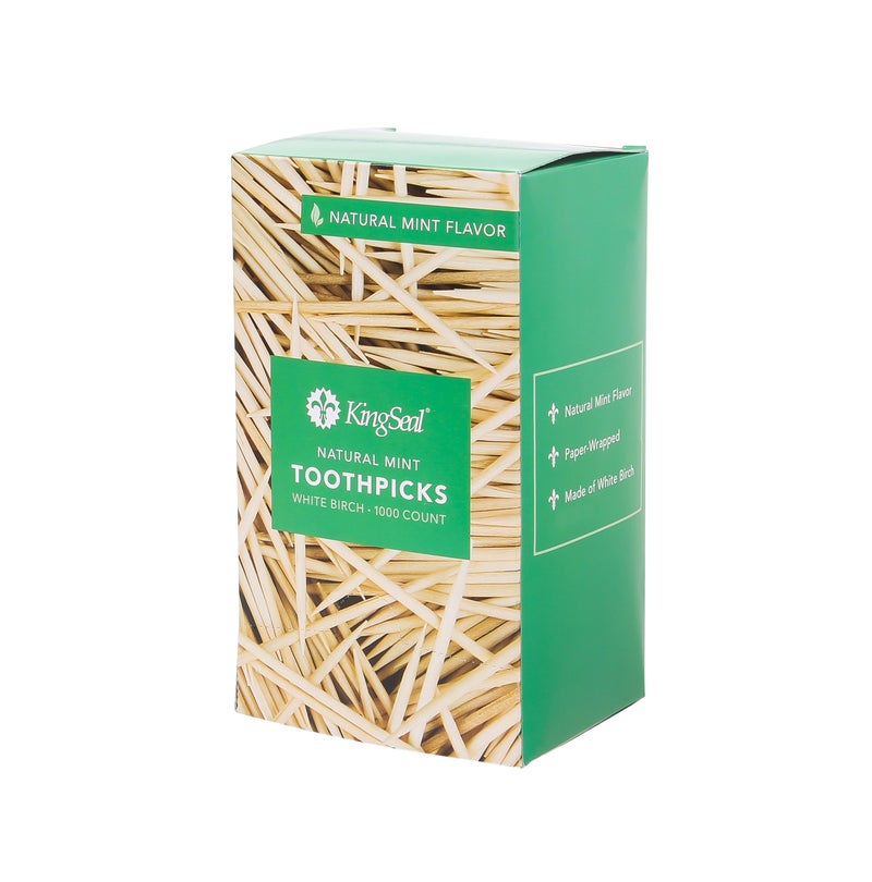 KingSeal 4,000 Count | KingSeal Individually Paper Wrapped MINT Flavored Birch Toothpicks, Eco-Friendly and Compostable, 2.5", Bulk Pack - 4 Boxes x 1000 - Image 1
